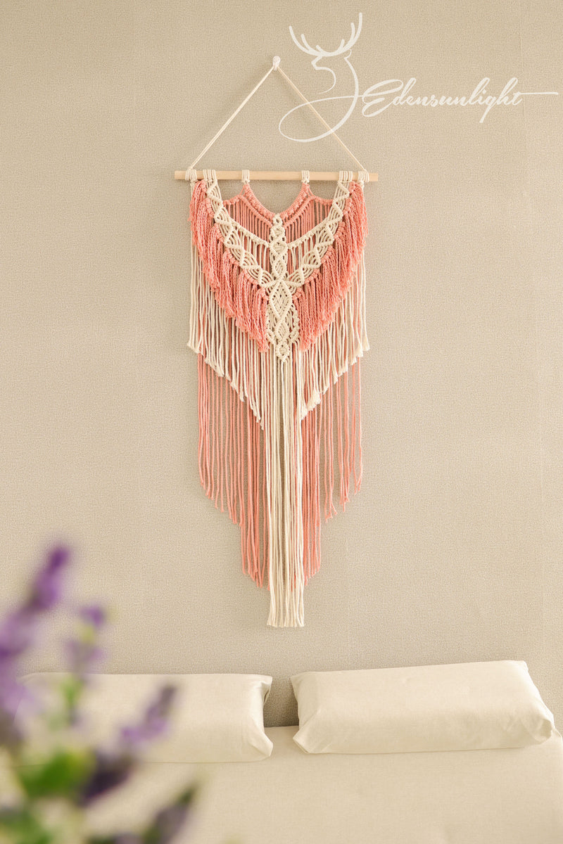 Pink fire wall hanging / hot pink macrame / Eclectic fiber art / pink and orange wall hanging deals / ombre wall hanging / semicircle