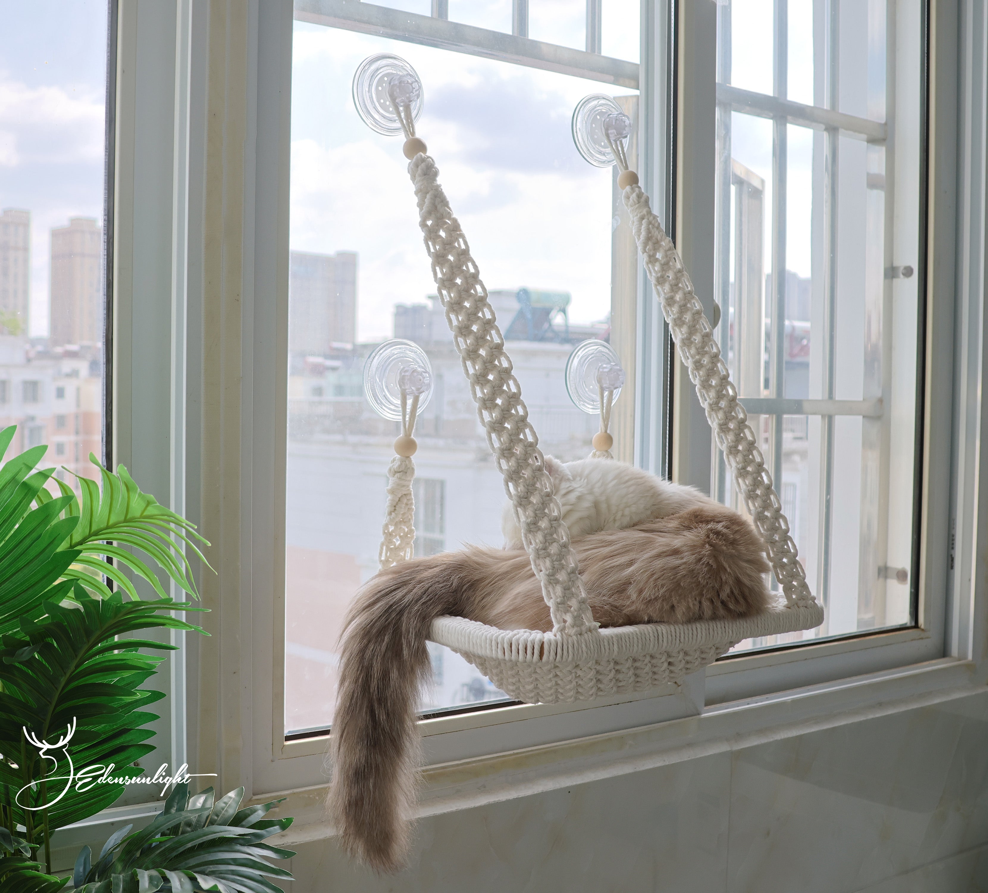 Macrame Cat Window Perch Bed, Macrame Cat Wall Shelf/Wall Bed/Wall Furniture, Bohemian pure cotton Cat Hammock/Cat Swing Bed