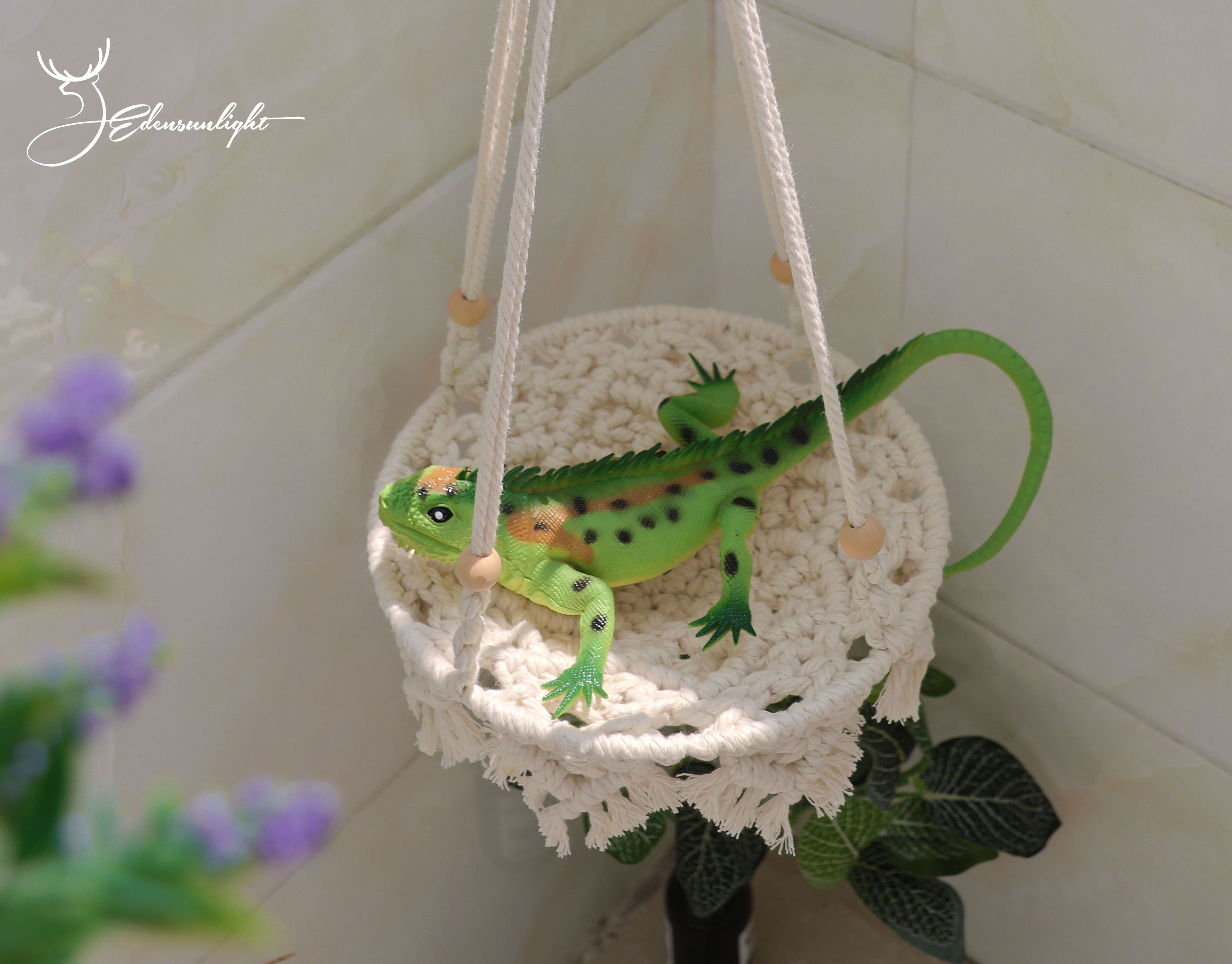 Macrame Reptile Hammock/Bearded Dragon/Leopard Gecko Hammock, Boho Reptile Swing with suction cups， Small pet/Turtle/Bird/Hamster Hammock