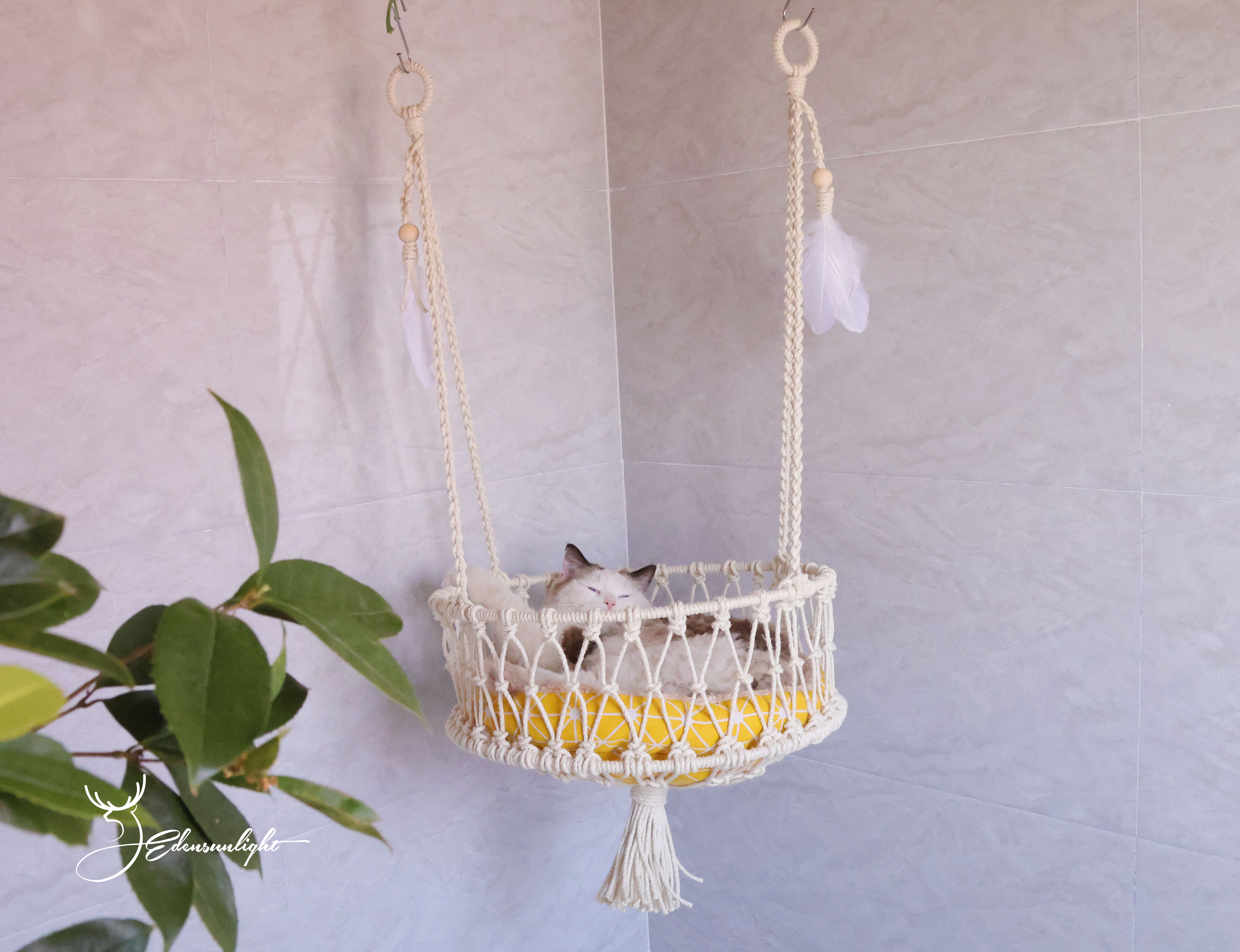 Macrame cat hammock/cat swing bed/cat bed, Wear-resistant sisal Cat Furniture/Cat Wall Bed/Cat House/Cat Tree