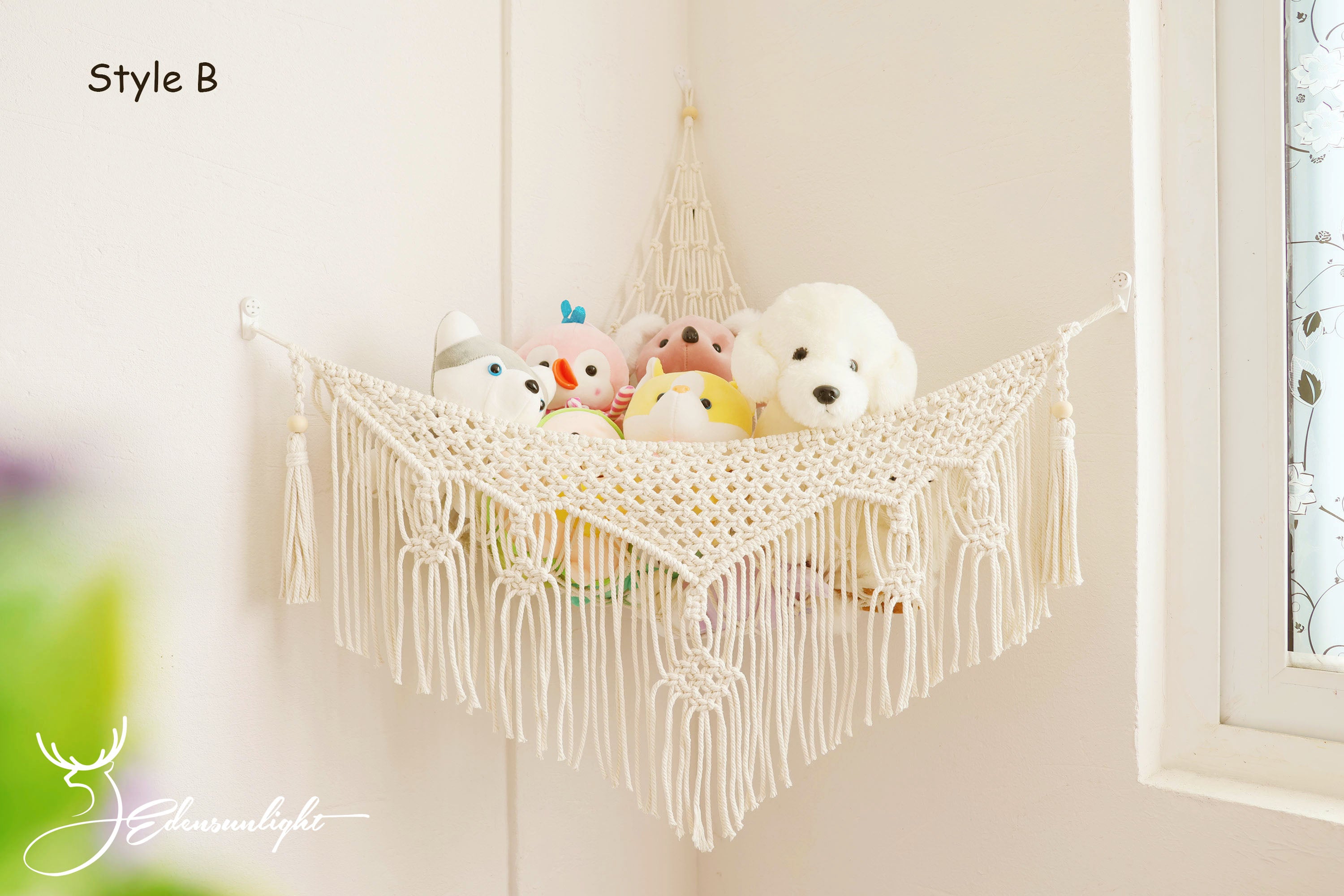 Macrame Toy Hammock, Bohemia Nursery wall art hanging for toy organize/storage, Hand woven Macrame wall hanging/home decor