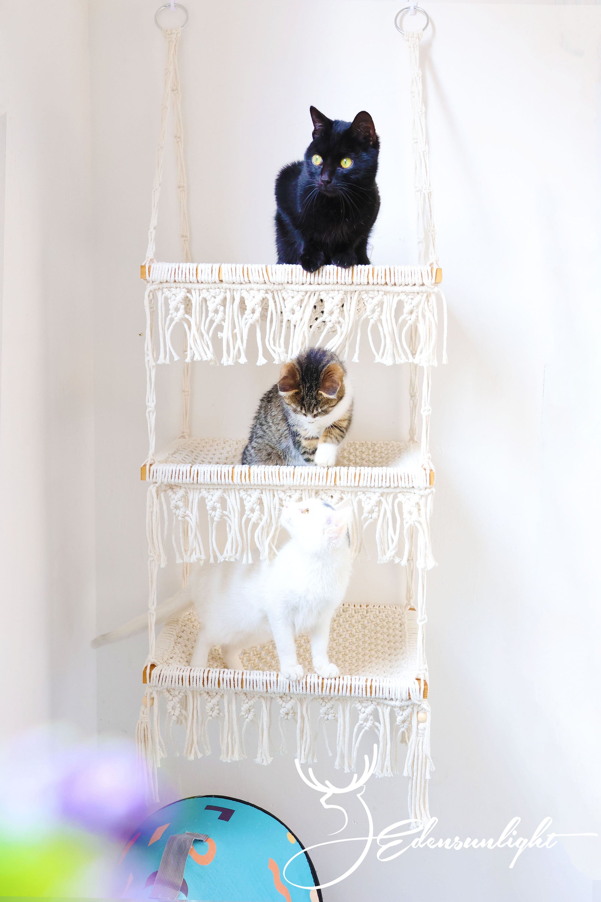 3 tiers Cat Wall Bed/Cat Furniture/Cat Tree/Cat House, Macrame Cat Hammock/Pet Swing bed/shelves, Boho Home Decor/wall hanging