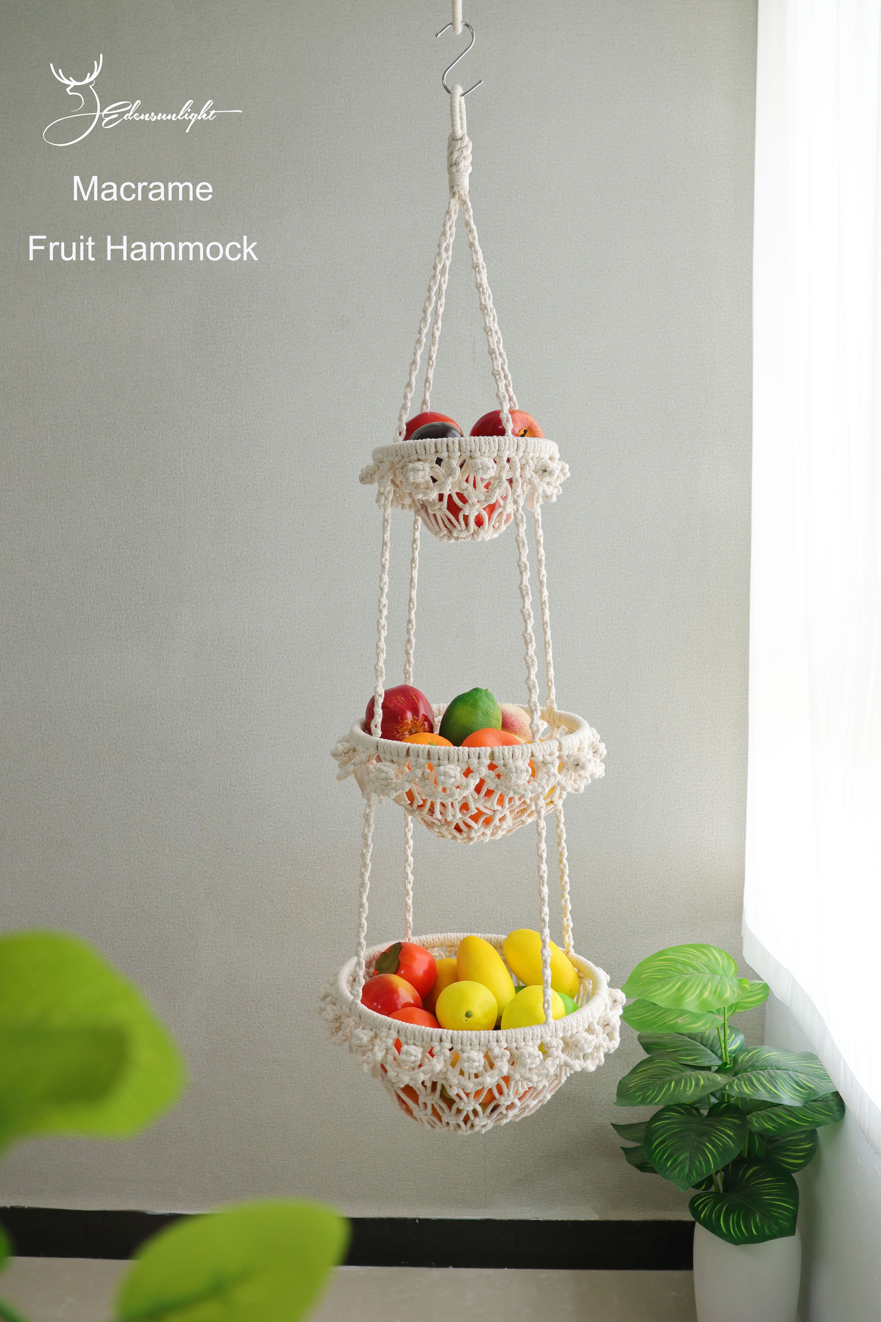 Macrame fruit & vegetable hammock/Kitchen storage basket,Bohemian wall hanging/home decoration