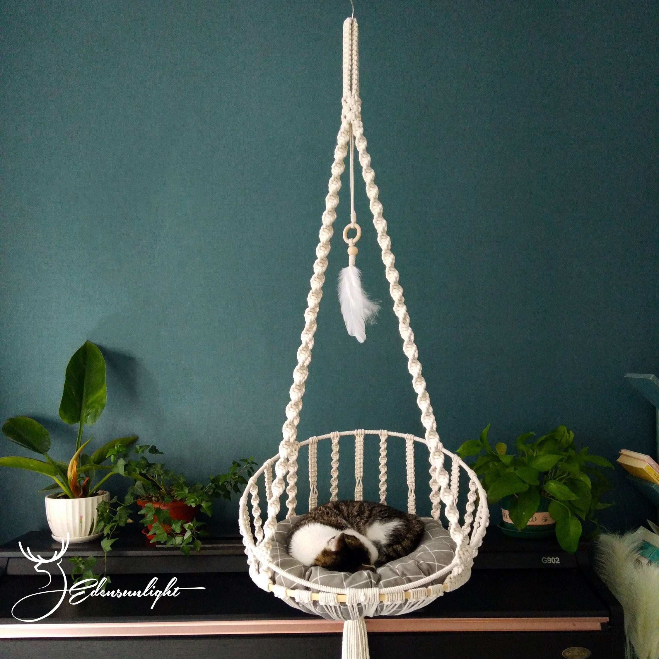 Macrame cat hammock,handwoven pet hanging bed,boho hanging chairswing bed for pets