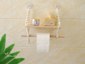 Macrame Multi-purpose functional hanging shelf to hold towels/paper rolls/candles/plants/toothbrush,Macrame Toilet Paper Holder with Shelf