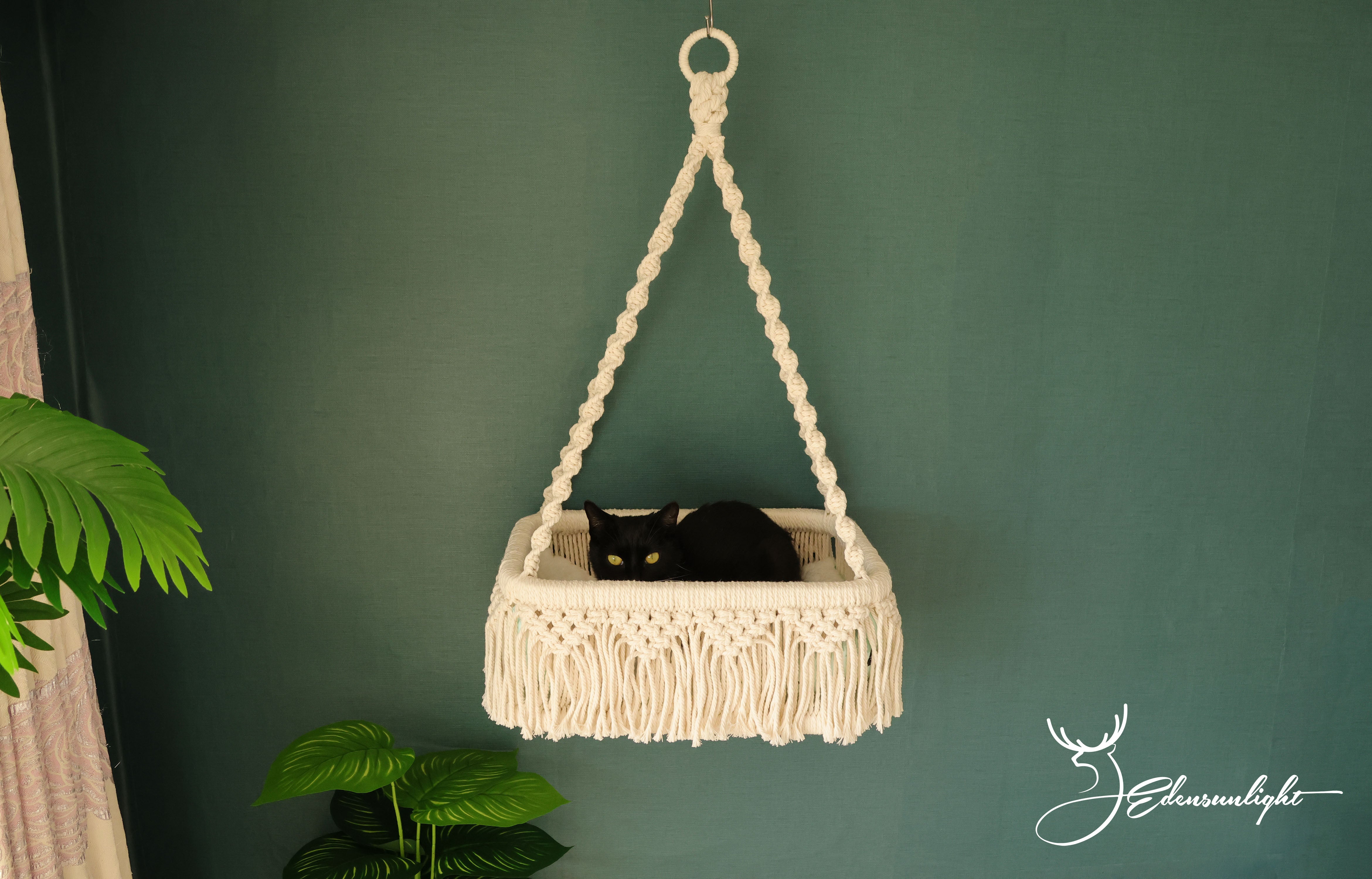 Macrame cat hammock, cat wall bed/wall shelf/wall furniture/cat swing bed/cat tree, Bohemian wall hanging/pet supplies/pet accessory