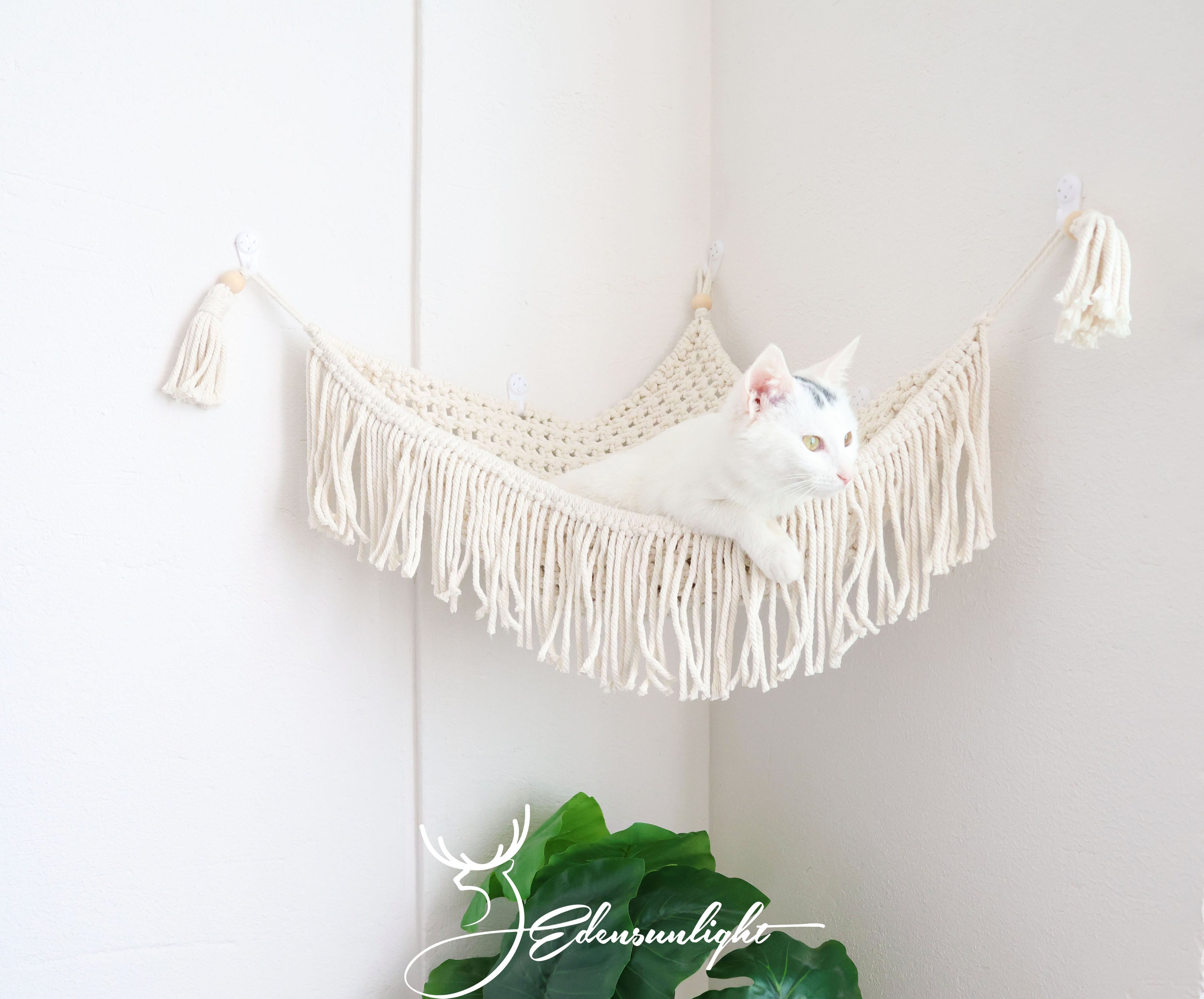 Macrame Cat wall corner hammock hand weaved Boho cat bed furniture ha Edensunlight