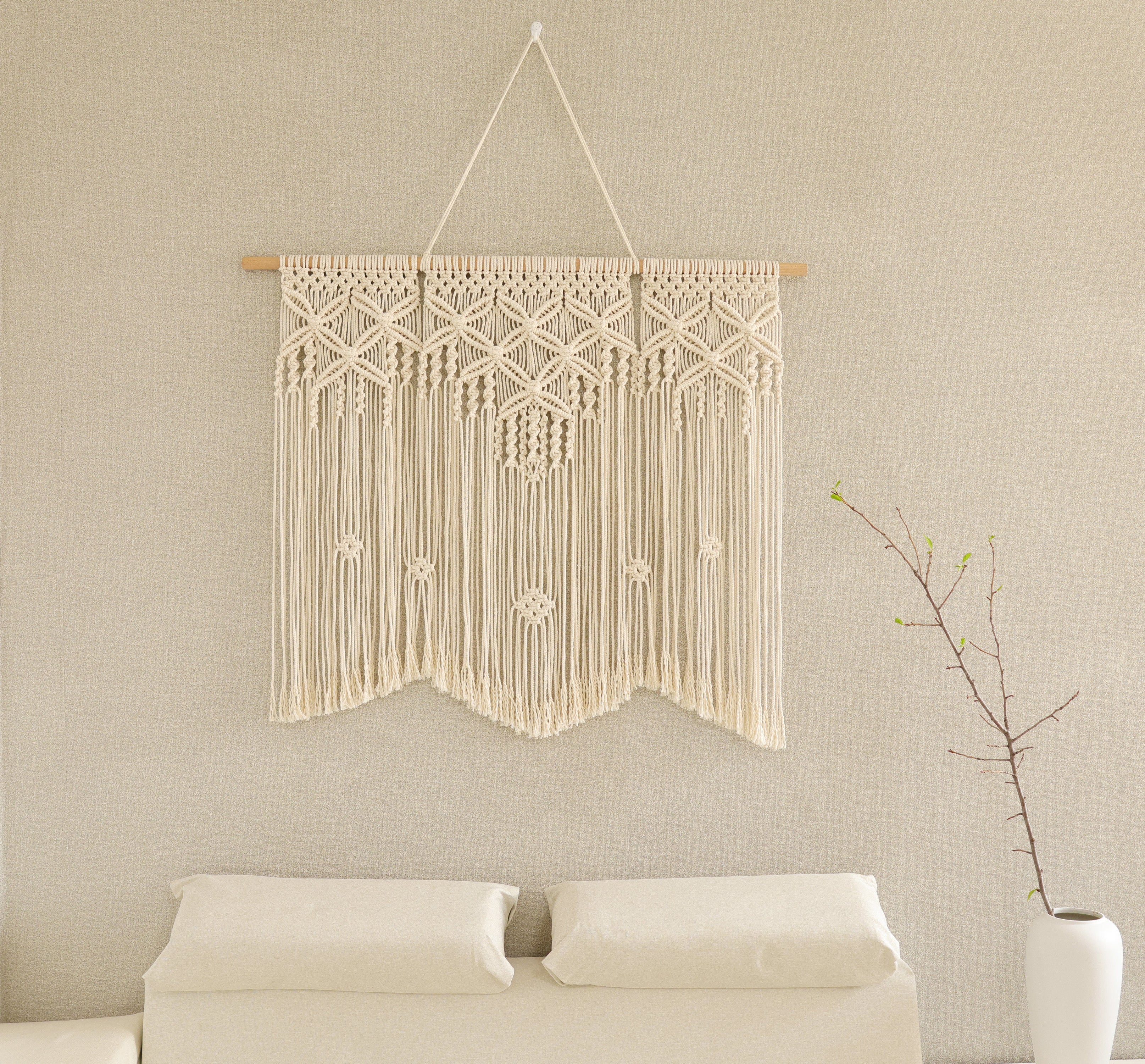 Macrame Large wall hanging, Bohemian wall decor for sofa background in the living room/ headboard in the bedroom, Macrame curtain for door