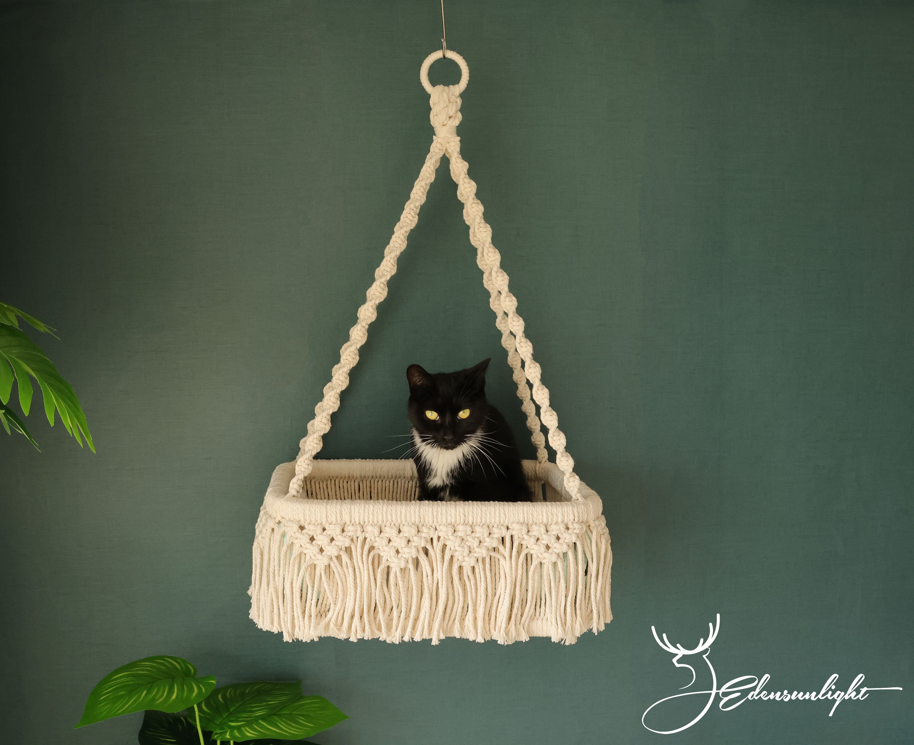 Macrame cat hammock, cat wall bed/wall shelf/wall furniture/cat swing bed/cat tree, Bohemian wall hanging/pet supplies/pet accessory