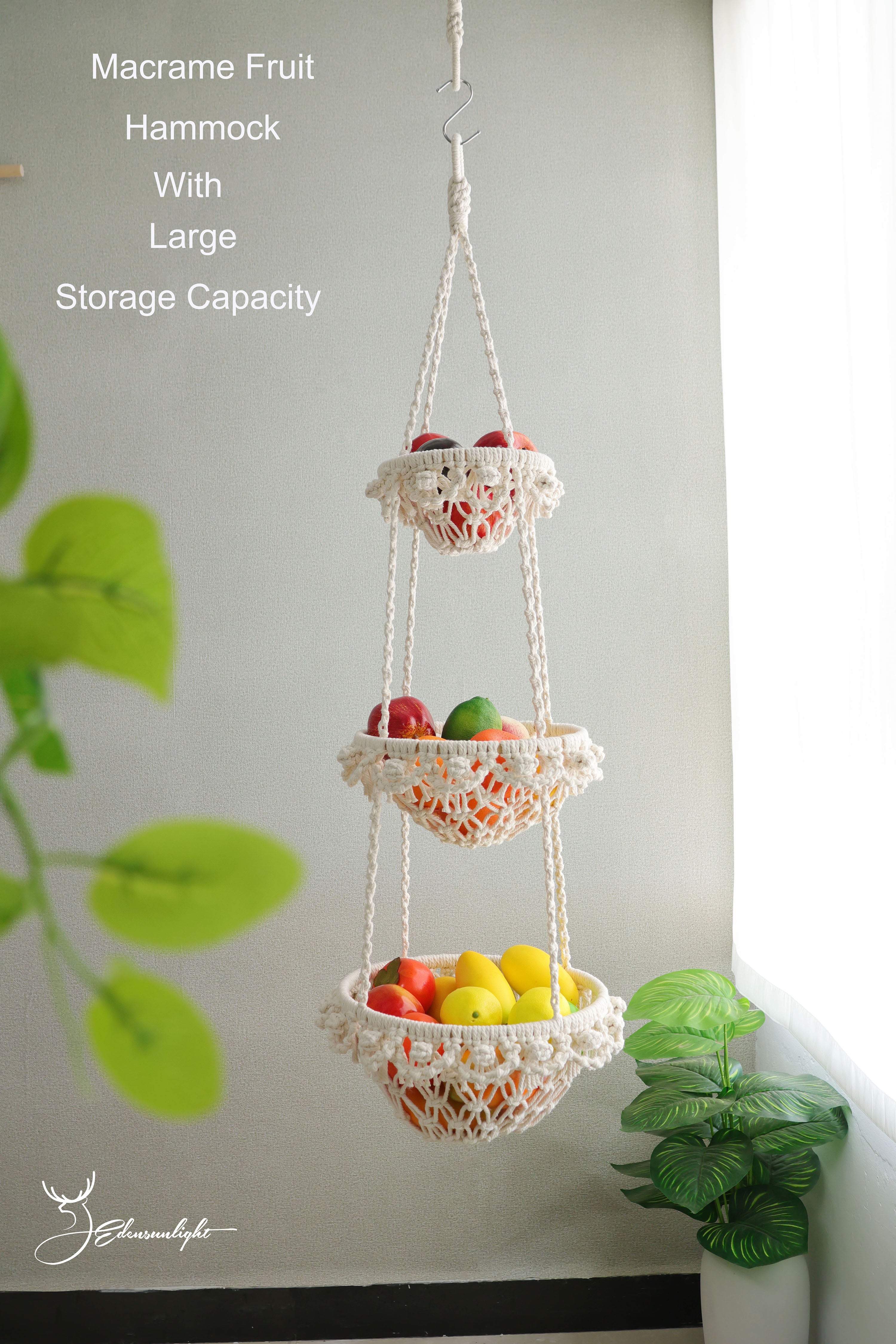 Macrame fruit & vegetable hammock/Kitchen storage basket,Bohemian wall hanging/home decoration