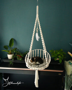 Macrame cat hammock,handwoven pet hanging bed,boho hanging chairswing bed for pets