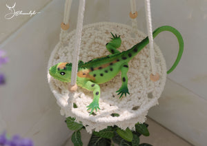 Macrame Reptile Hammock/Bearded Dragon/Leopard Gecko Hammock, Boho Reptile Swing with suction cups， Small pet/Turtle/Bird/Hamster Hammock