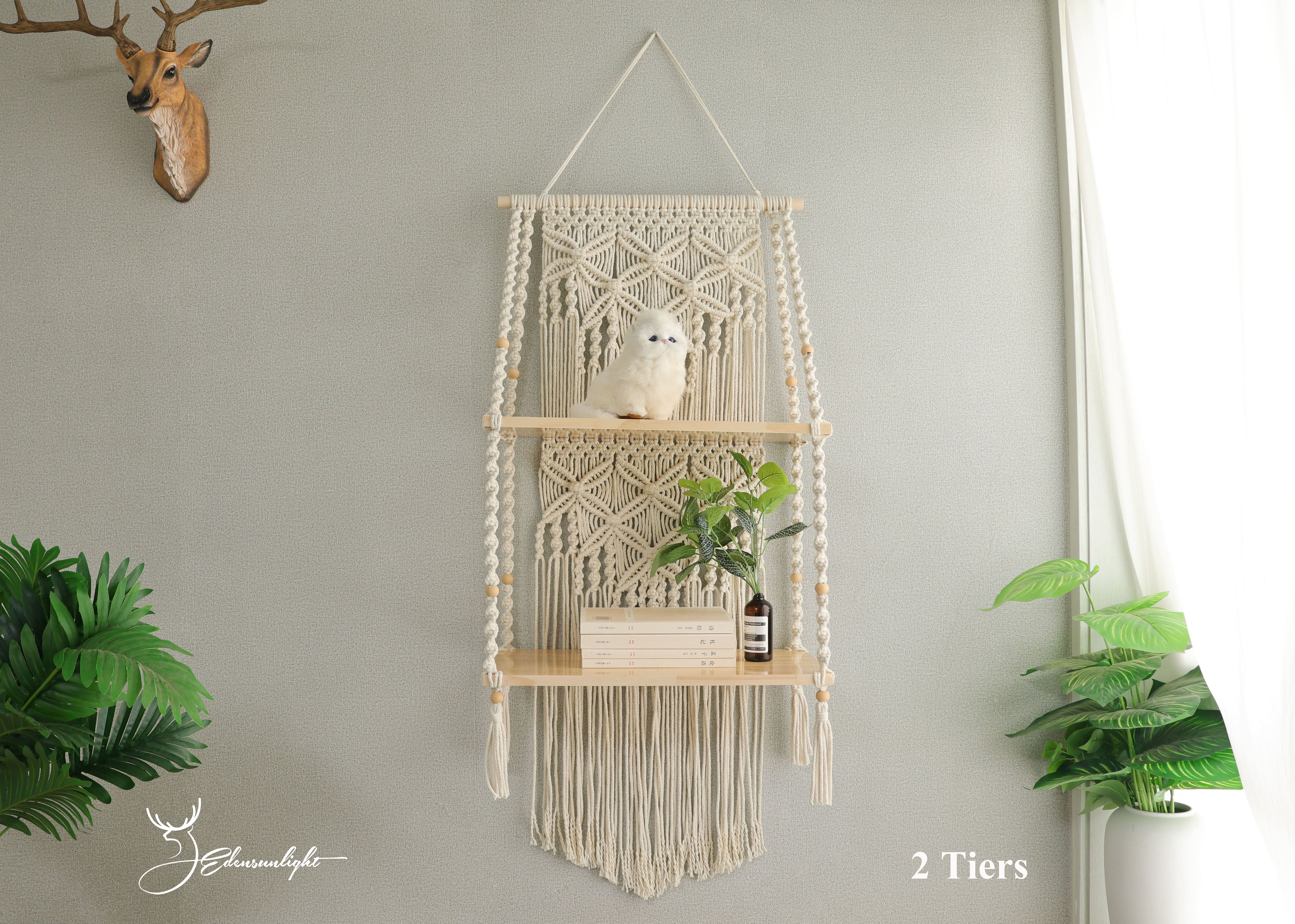 Macrame hanging Shelves, Macrame wall shelf/bookshelf/plant shelves... Bohemian Home Wall Decoration