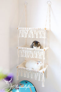 3 tiers Cat Wall Bed/Cat Furniture/Cat Tree/Cat House, Macrame Cat Hammock/Pet Swing bed/shelves, Boho Home Decor/wall hanging