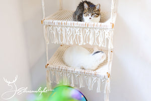 3 tiers Cat Wall Bed/Cat Furniture/Cat Tree/Cat House, Macrame Cat Hammock/Pet Swing bed/shelves, Boho Home Decor/wall hanging