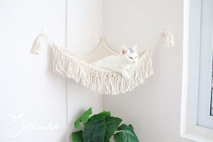 Macrame Cat wall corner hammock, hand-weaved Boho cat bed/furniture/hanging house/cat tree/pet swing bed