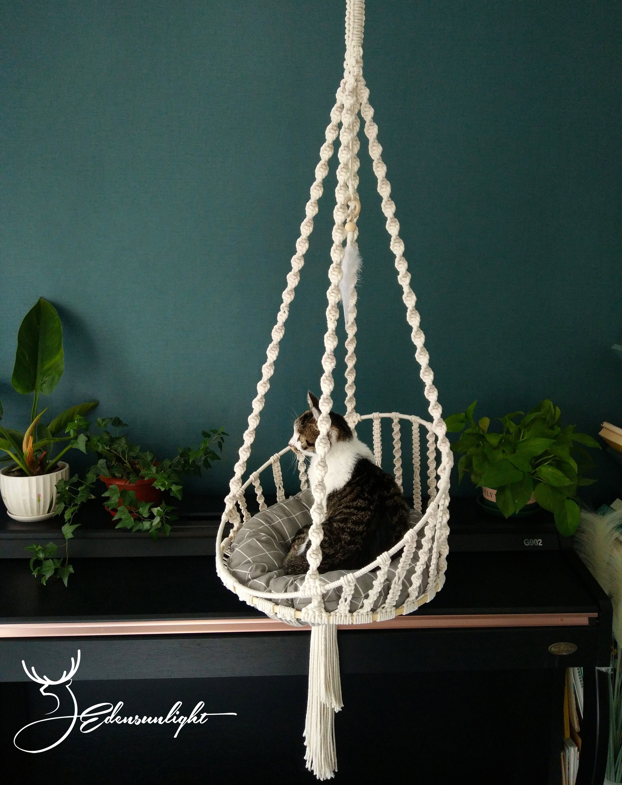 Macrame cat hammock,handwoven pet hanging bed,boho hanging chairswing bed for pets