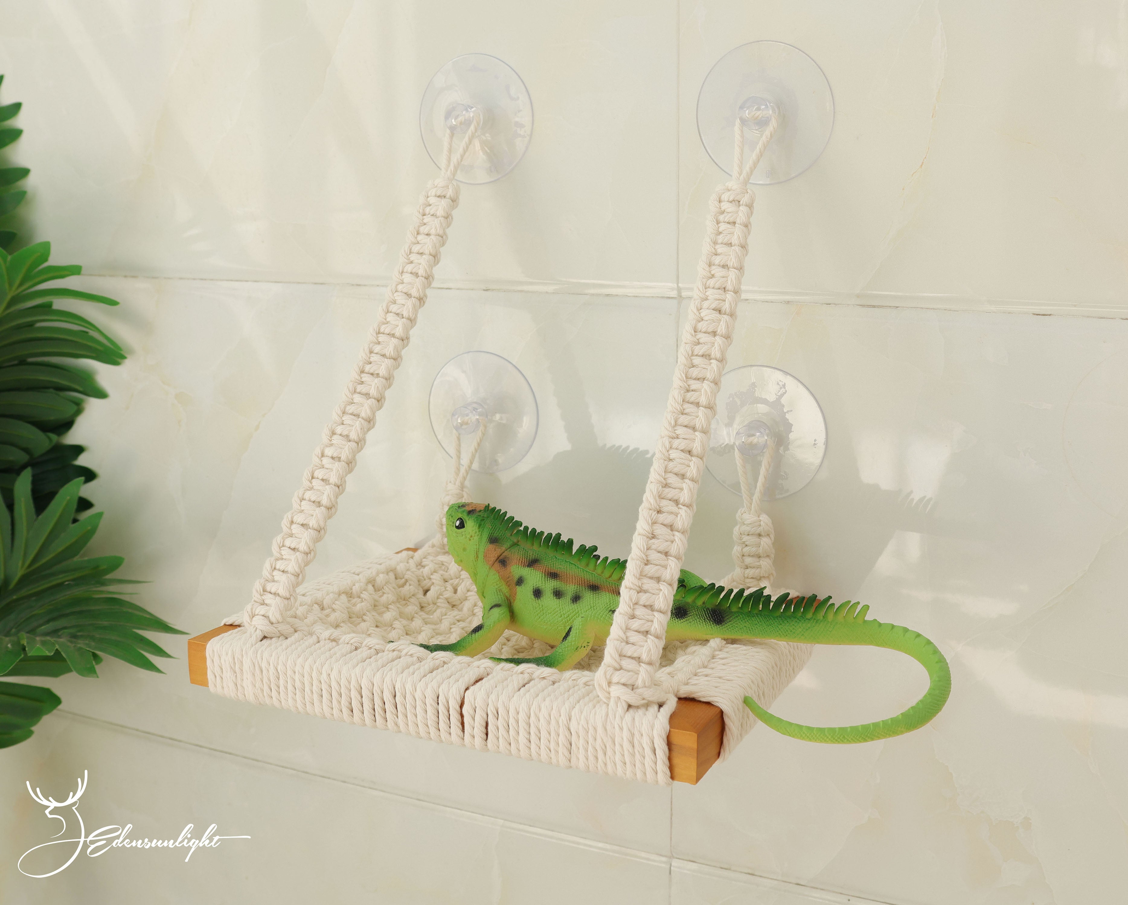 Macrame Reptile Hammock, Bearded Dragon/Leopard Gecko Glass Tank Wall bed/window perch, Boho small pet Swing Hammock with suction cups