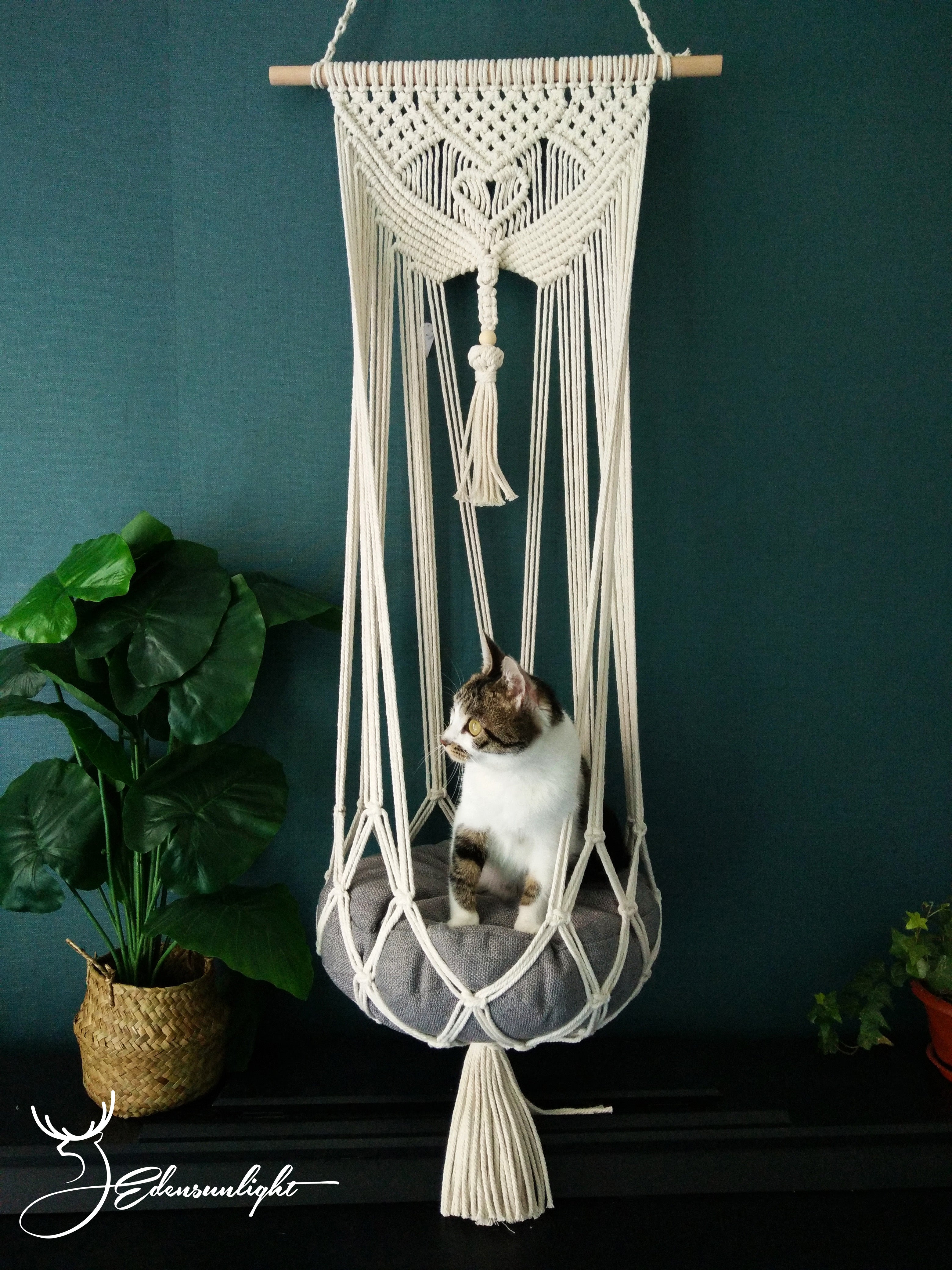 Macrame cat Hammock bed,Macrame cotton rope Swing Bed for big cat,indoor pet's sleeping bed ,Macrame pattern wall hanging