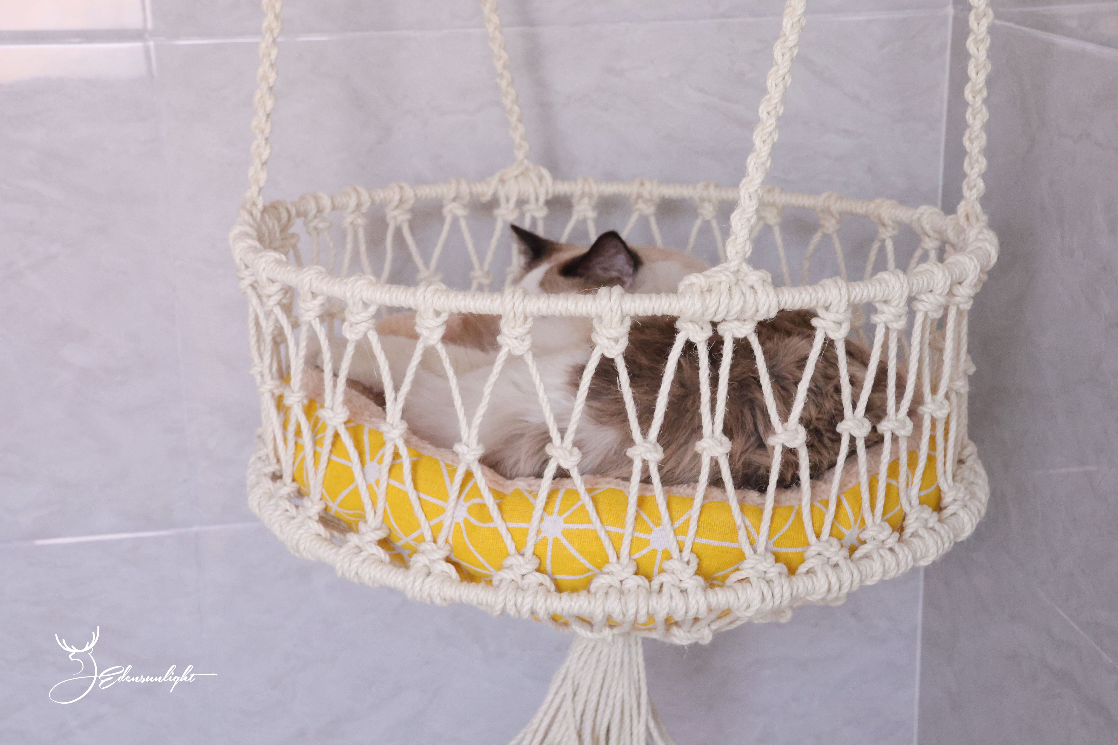 Macrame cat hammock/cat swing bed/cat bed, Wear-resistant sisal Cat Furniture/Cat Wall Bed/Cat House/Cat Tree