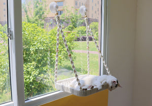 Cat hammock for window, Macrame cat window perch, Boho cat wall