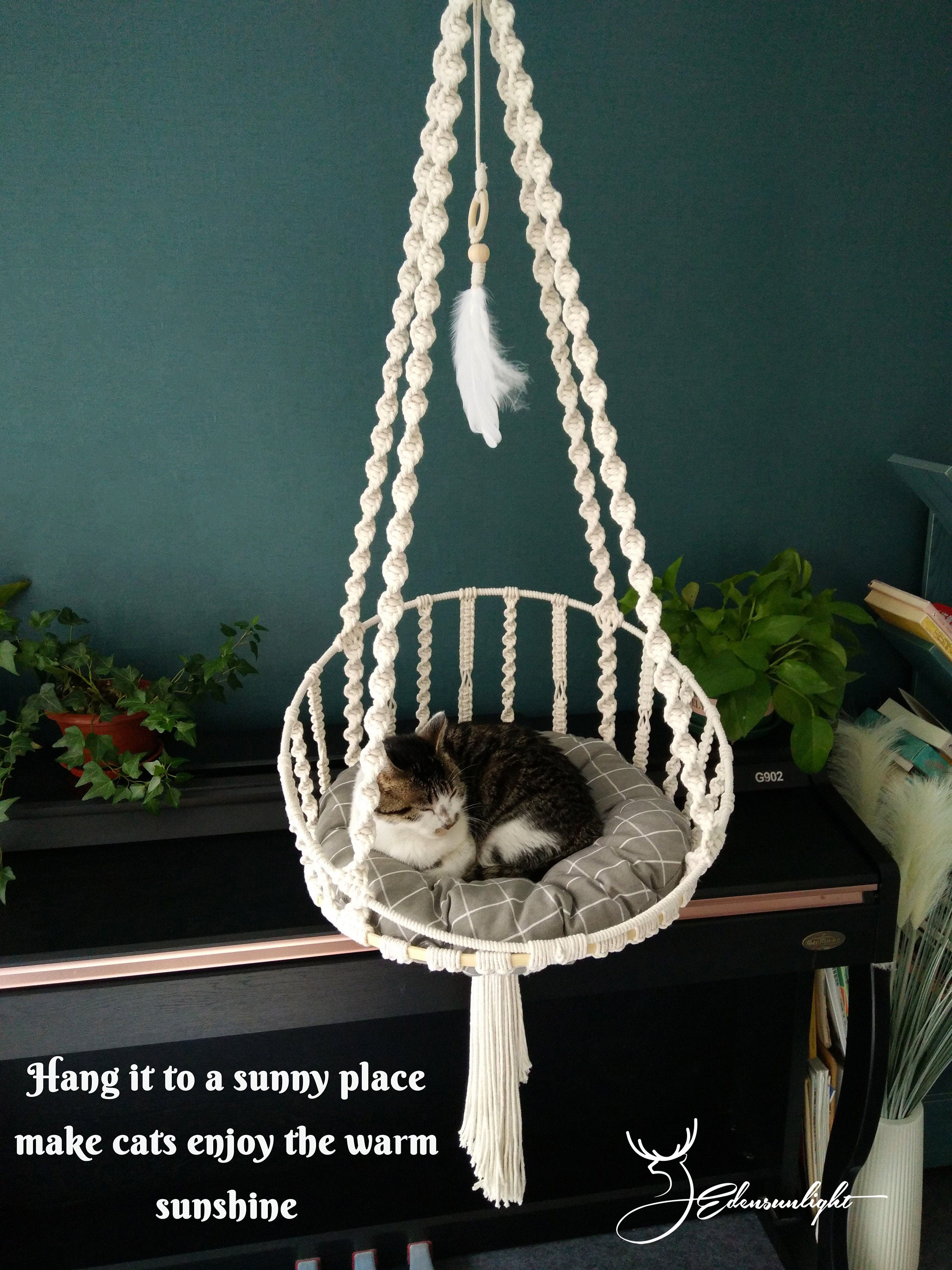 Macrame cat hammock,handwoven pet hanging bed,boho hanging chairswing bed for pets