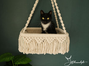 Macrame cat hammock, cat wall bed/wall shelf/wall furniture/cat swing bed/cat tree, Bohemian wall hanging/pet supplies/pet accessory