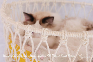 Macrame cat hammock/cat swing bed/cat bed, Wear-resistant sisal Cat Furniture/Cat Wall Bed/Cat House/Cat Tree