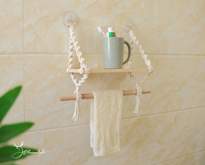 Macrame Multi-purpose functional hanging shelf to hold towels/paper rolls/candles/plants/toothbrush,Macrame Toilet Paper Holder with Shelf