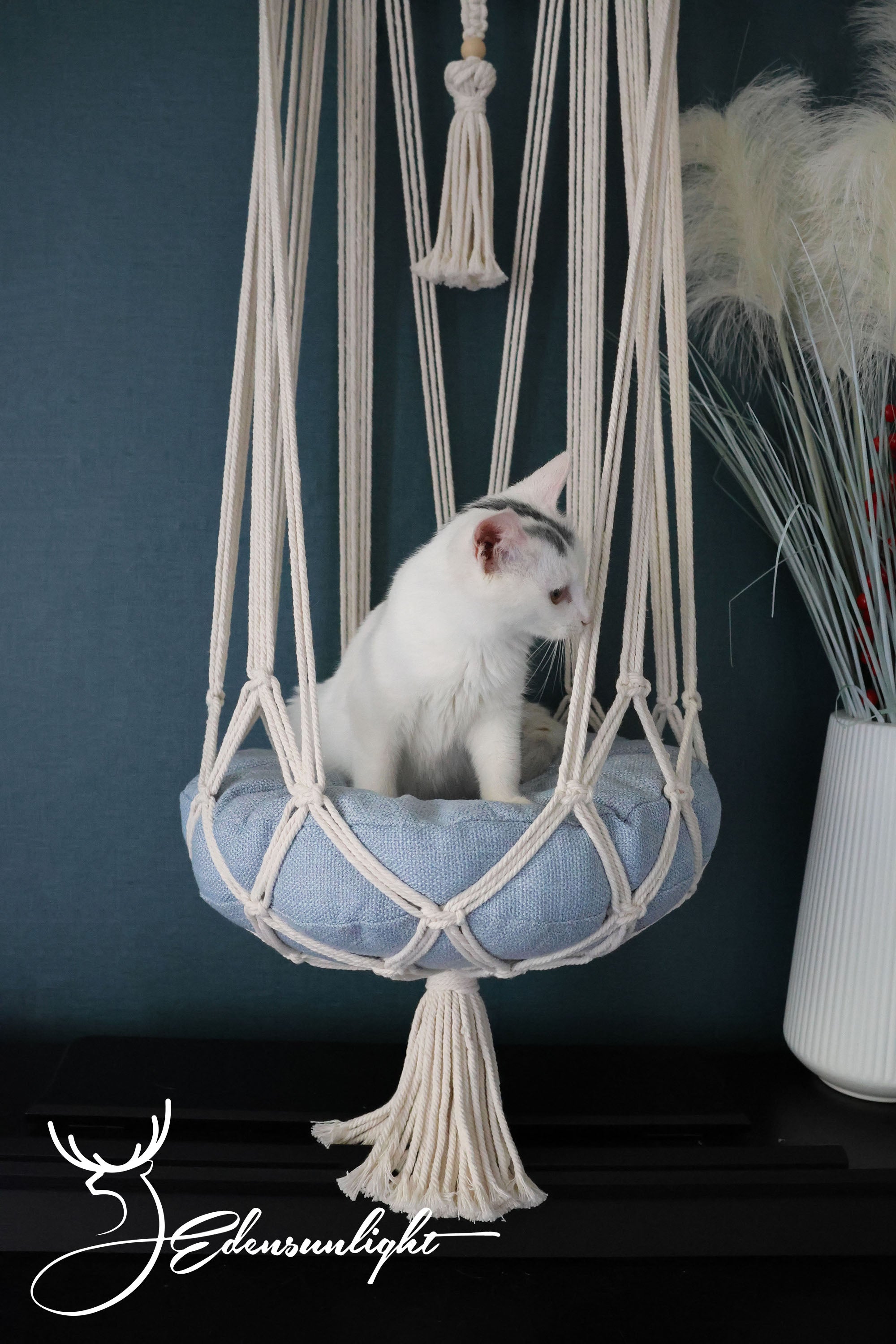 Macrame cat Hammock bed,Macrame cotton rope Swing Bed for big cat,indoor pet's sleeping bed ,Macrame pattern wall hanging