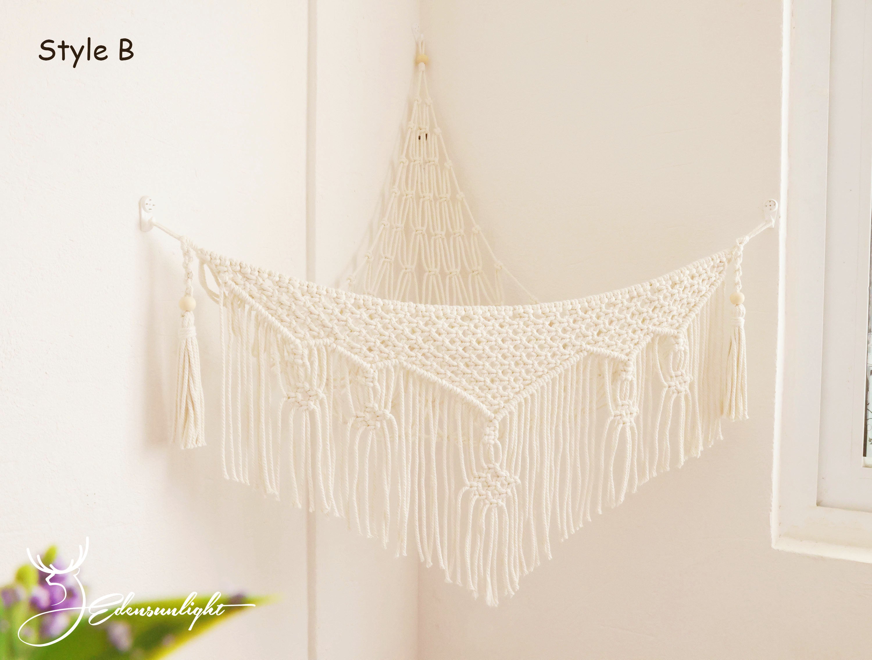 Macrame Toy Hammock, Bohemia Nursery wall art hanging for toy organize/storage, Hand woven Macrame wall hanging/home decor