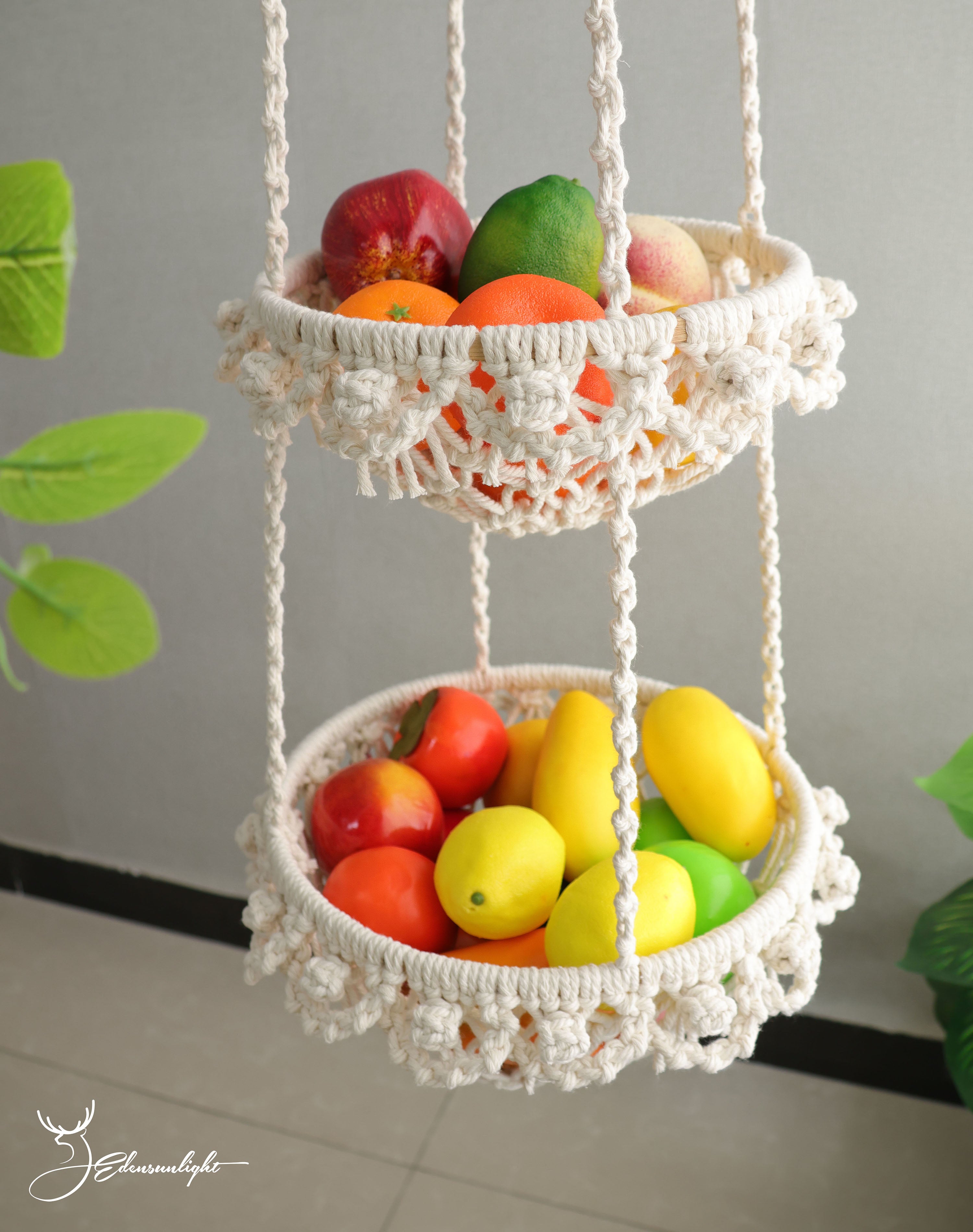 Macrame fruit & vegetable hammock/Kitchen storage basket,Bohemian wall hanging/home decoration