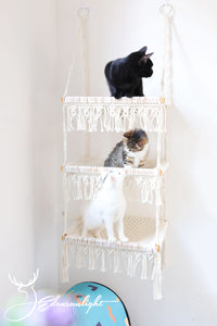 3 tiers Cat Wall Bed/Cat Furniture/Cat Tree/Cat House, Macrame Cat Hammock/Pet Swing bed/shelves, Boho Home Decor/wall hanging