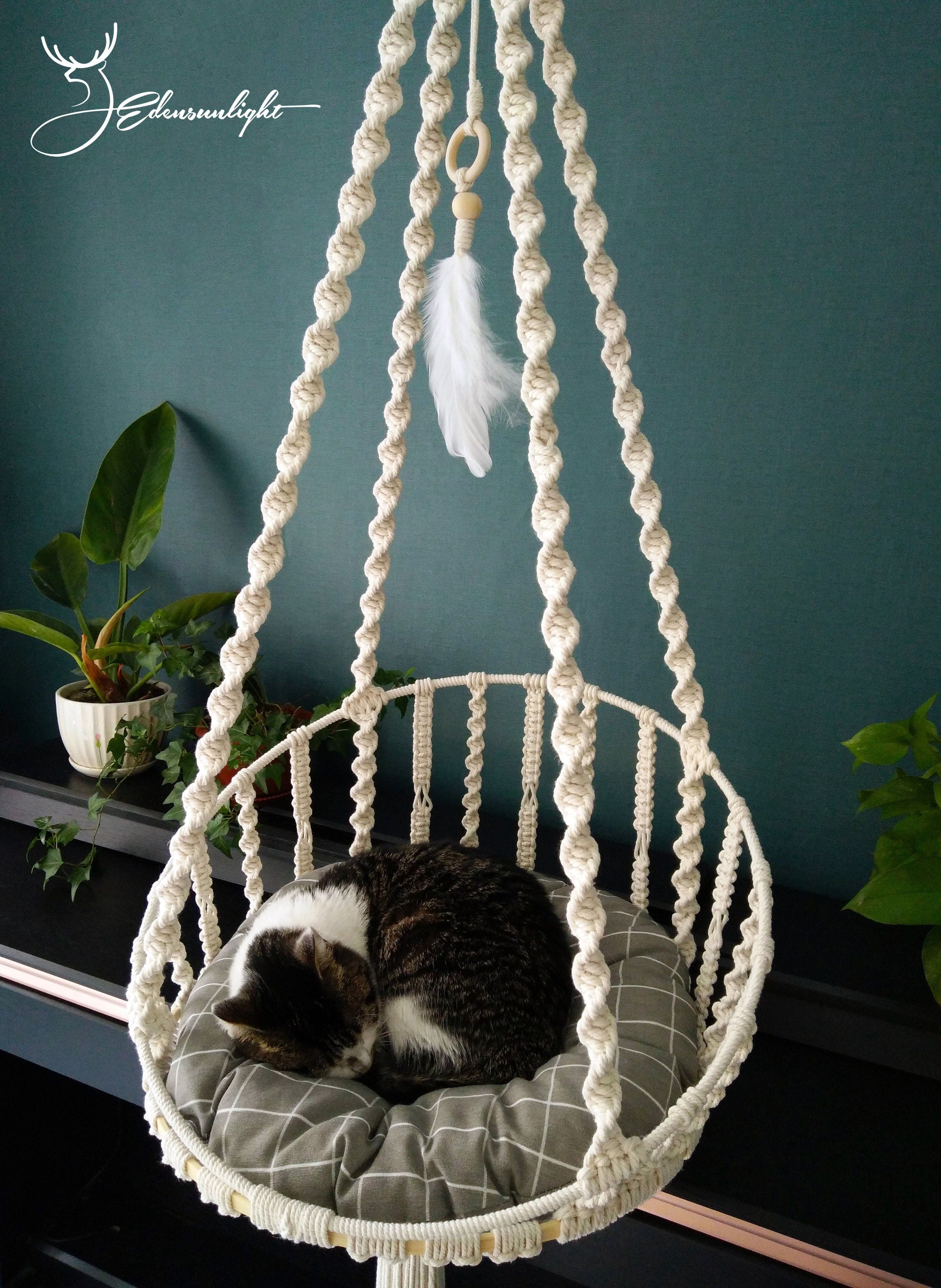 Macrame cat hammock,handwoven pet hanging bed,boho hanging chairswing bed for pets