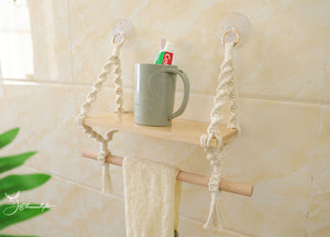 Macrame Multi-purpose functional hanging shelf to hold towels/paper rolls/candles/plants/toothbrush,Macrame Toilet Paper Holder with Shelf