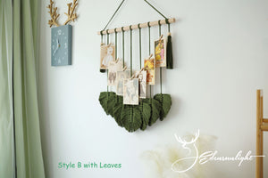 Macrame photo display hanging，Boho picture hangerorganizer for home decor