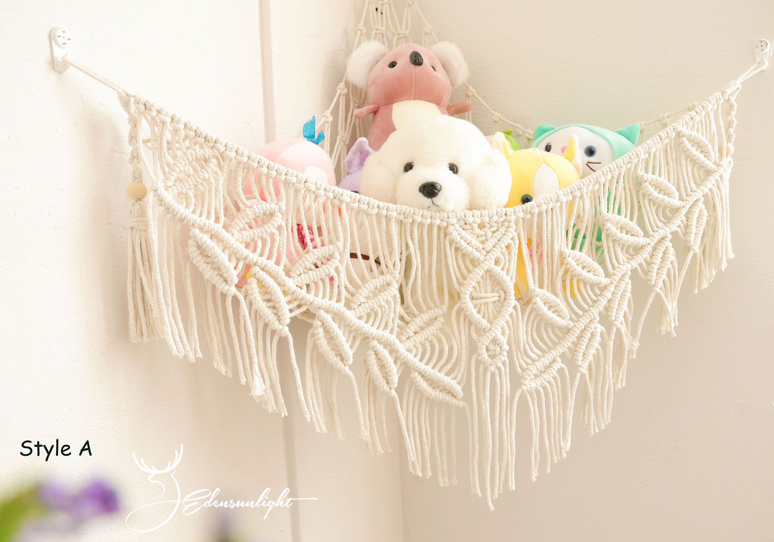 Macrame Toy Hammock, Bohemia Nursery wall art hanging for toy organize/storage, Hand woven Macrame wall hanging/home decor