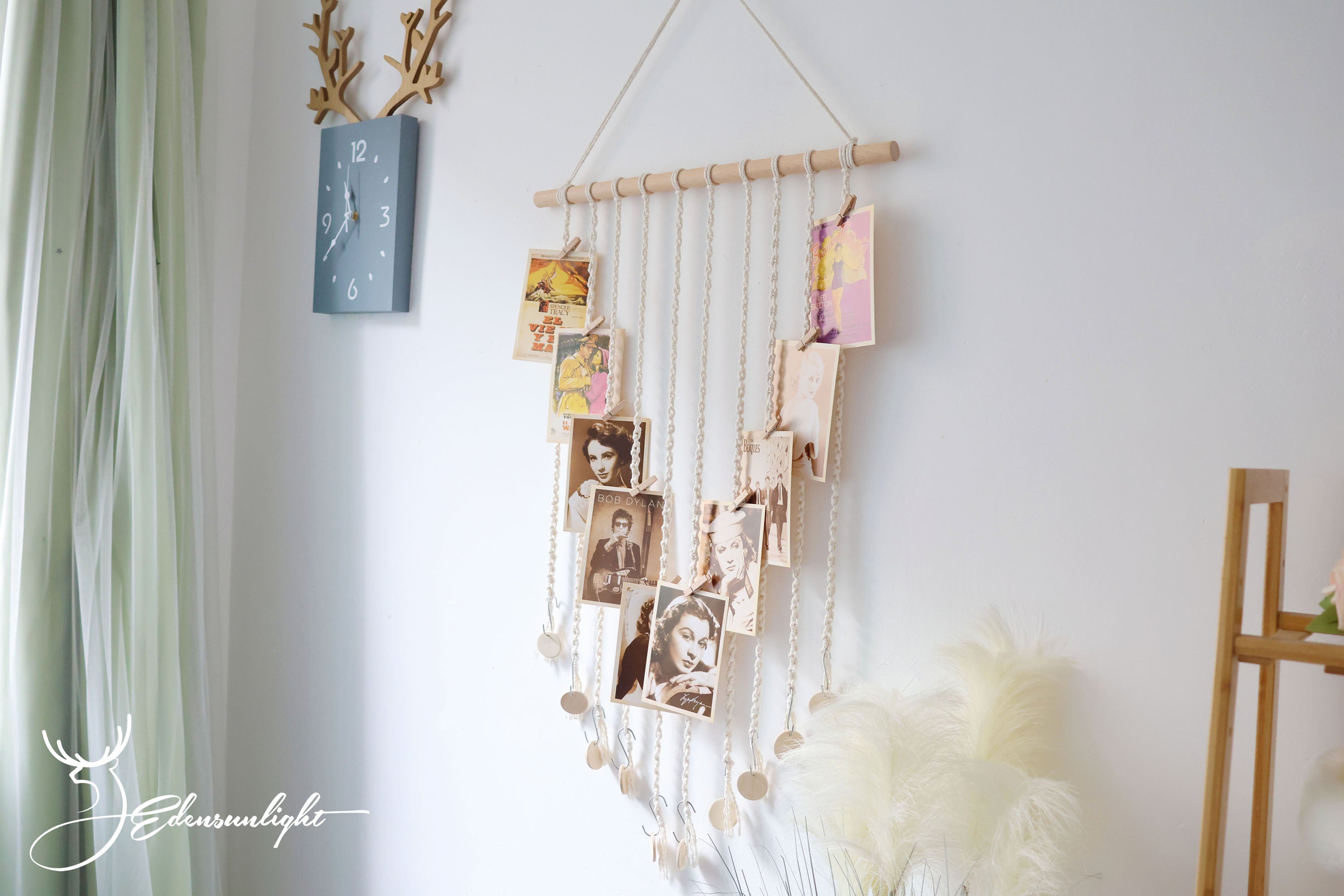 Macrame Wall Photo hangerphoto display, hand woven wall hanging decor for home