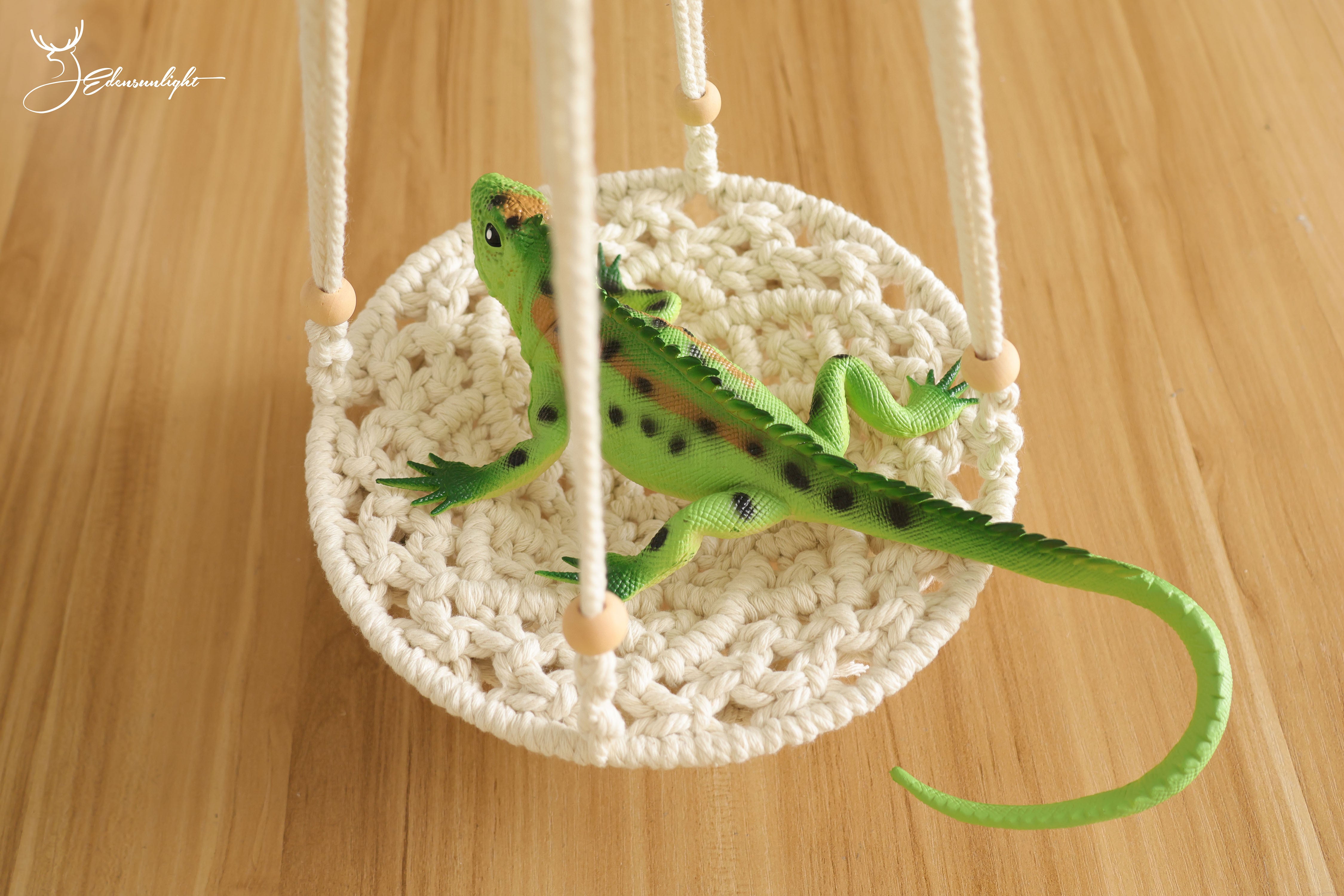 Macrame Reptile Hammock/Bearded Dragon/Leopard Gecko Hammock, Boho Reptile Swing with suction cups， Small pet/Turtle/Bird/Hamster Hammock