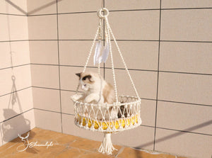 Macrame cat hammock/cat swing bed/cat bed, Wear-resistant sisal Cat Furniture/Cat Wall Bed/Cat House/Cat Tree