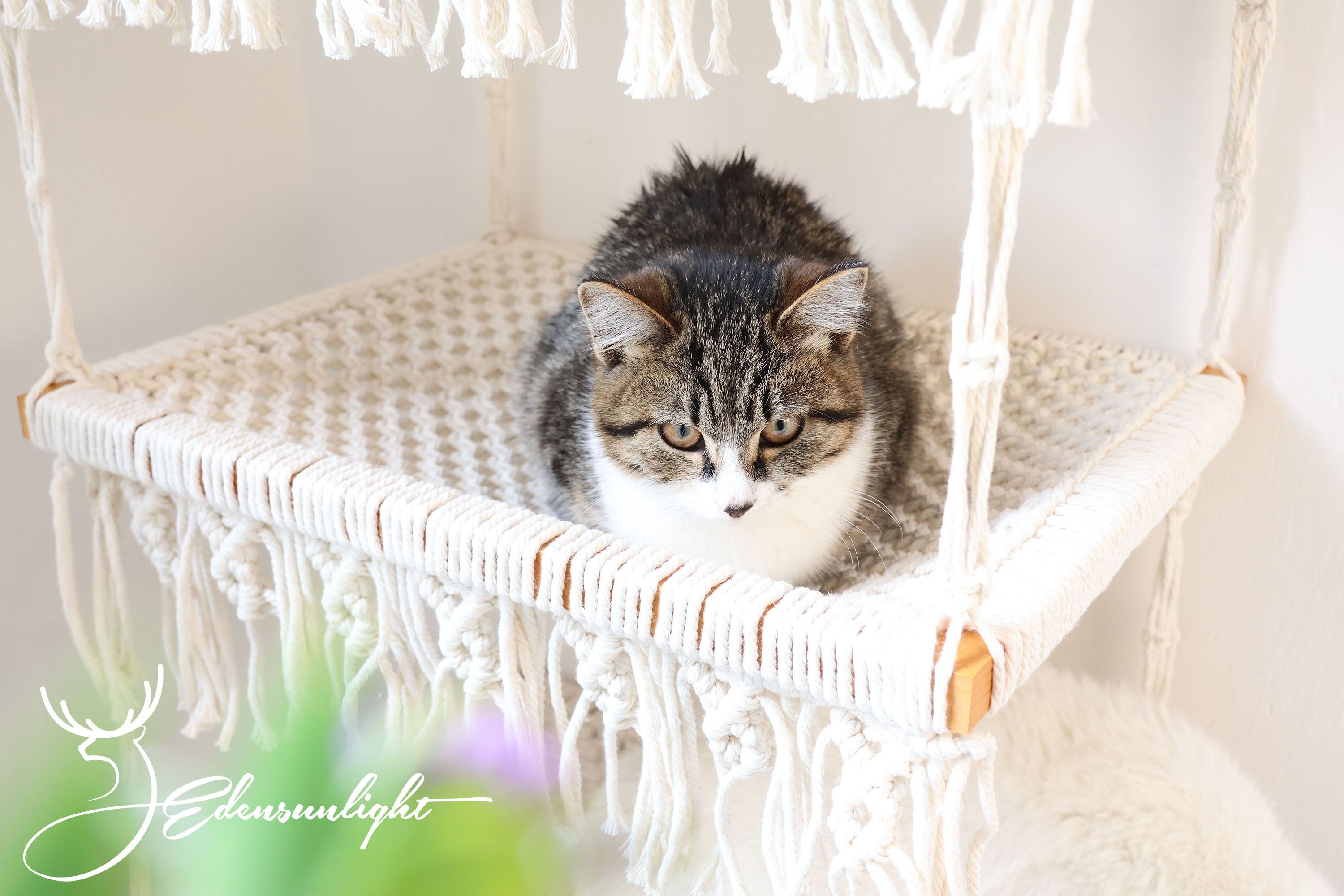 3 tiers Cat Wall Bed/Cat Furniture/Cat Tree/Cat House, Macrame Cat Hammock/Pet Swing bed/shelves, Boho Home Decor/wall hanging