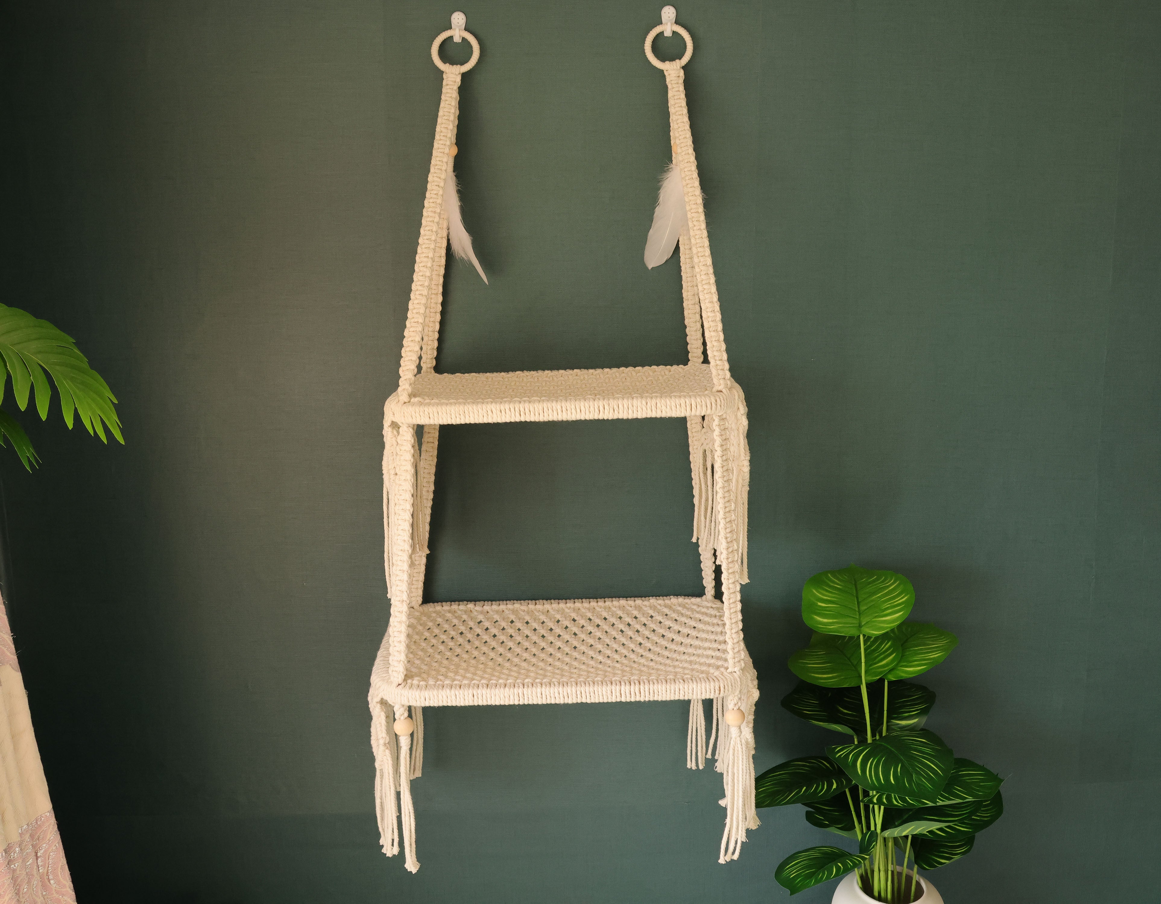 2 Tiers Cat Wall Bed/Wall Hammock/Furniture, Macrame Cat hammock/cat wall shelves/cat house/cat tree, Bohemian Wall Hanging/home decor/pet accessory