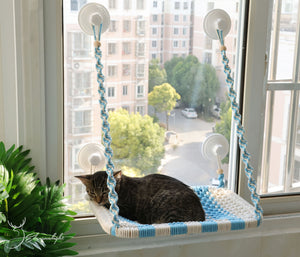 Cat hammock for window, Macrame Cat wall furniture/wall bed/wall shelf, window mounted cat bed with strong glass suctions cups