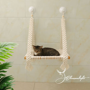 Cat window hammock, Macrame cat wall bed, solid wood cat wall furniture/wall shelf, window mounted cat bed with strong screw glass suctions