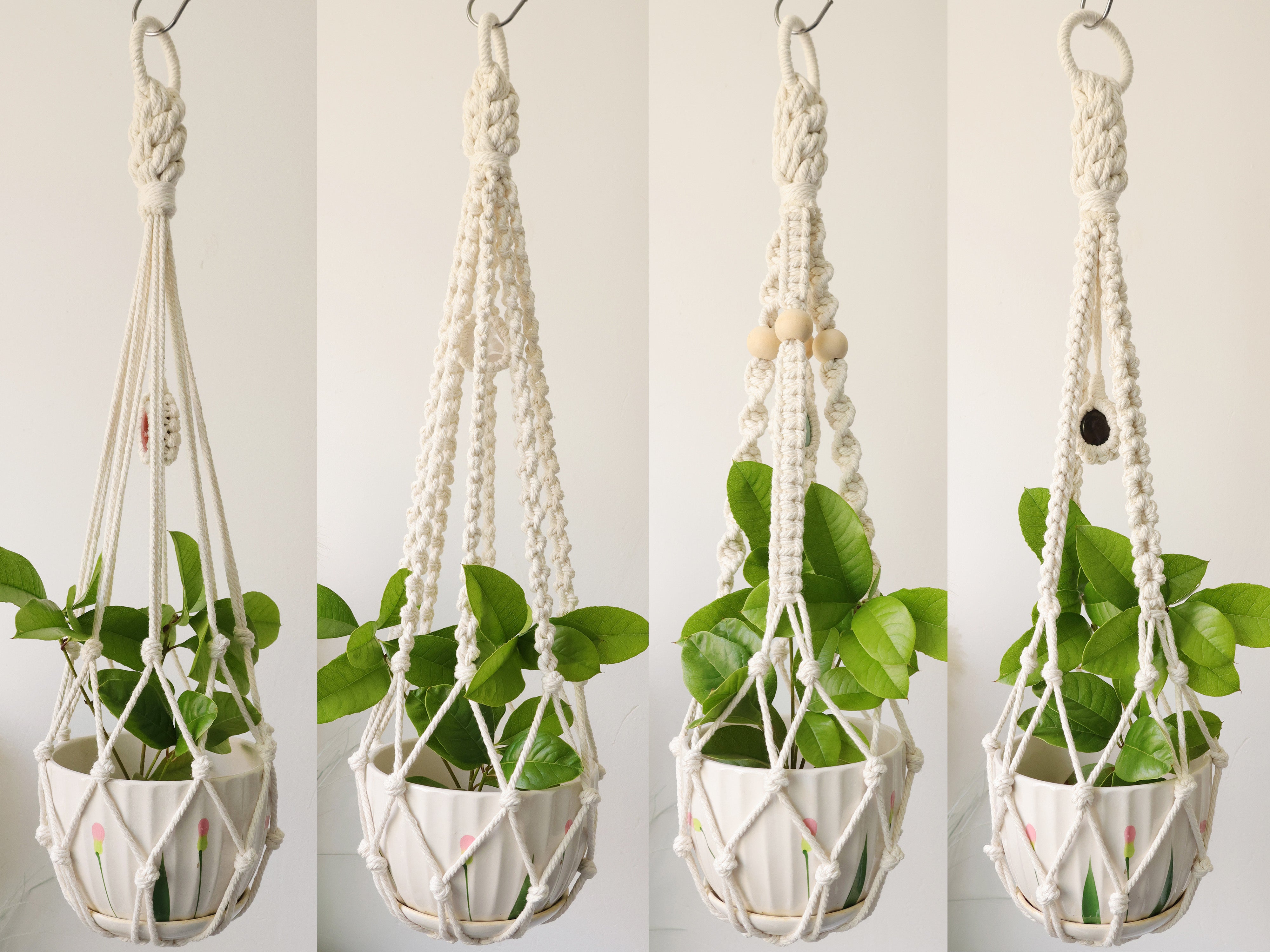 Macrame crystal tassel-free plant hanger, Boho No tail/ no Tassel plant pot holder for indoor garden, Macrame crystal sun catcher wall hanging