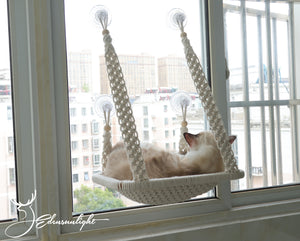 Macrame Cat Window Perch Bed, Macrame Cat Wall Shelf/Wall Bed/Wall Furniture, Bohemian pure cotton Cat Hammock/Cat Swing Bed