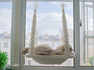 Macrame Cat Window Perch Bed, Macrame Cat Wall Shelf/Wall Bed/Wall Furniture, Bohemian pure cotton Cat Hammock/Cat Swing Bed