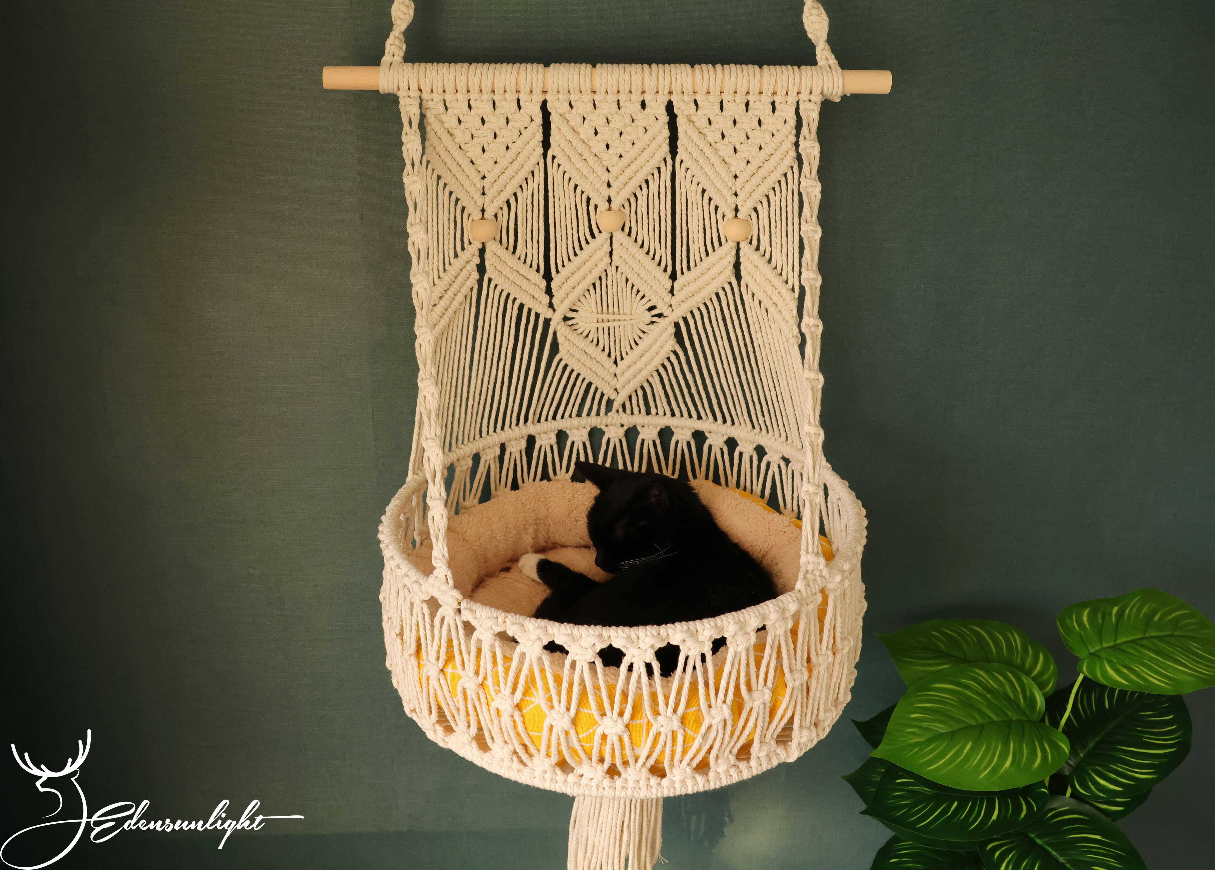 Macrame cat hammock, Bohemian cat wall bed, cat wall furniture/cat swing bed/cat tree/cat wall shelf /pet accessory,Macrame basket