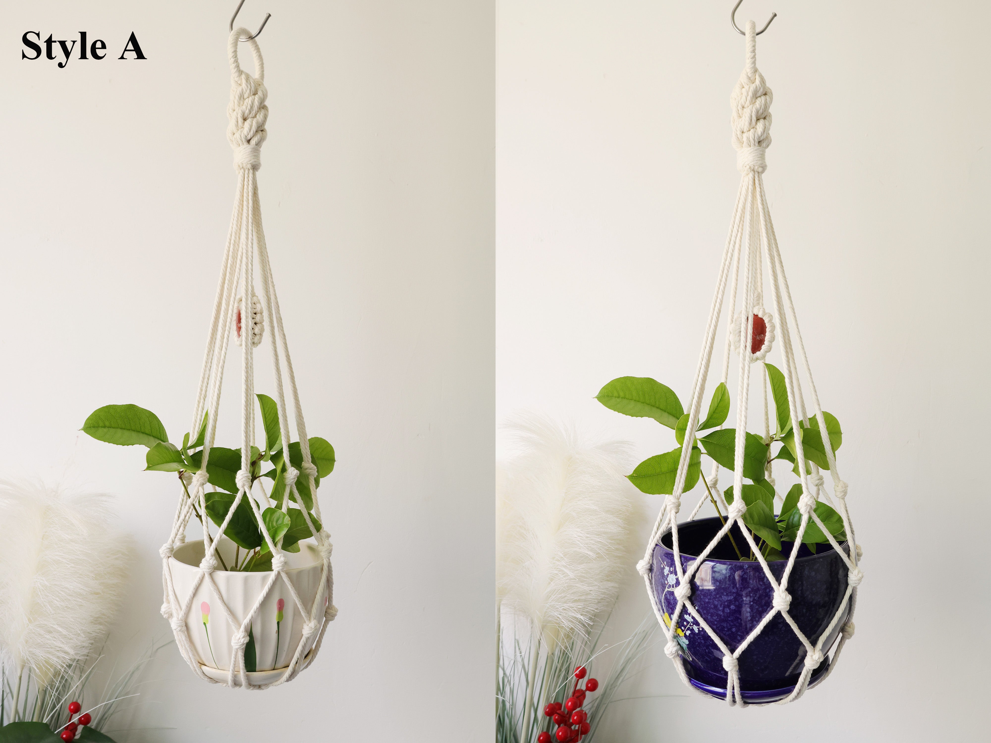 Macrame crystal tassel-free plant hanger, Boho No tail/ no Tassel plant pot holder for indoor garden, Macrame crystal sun catcher wall hanging