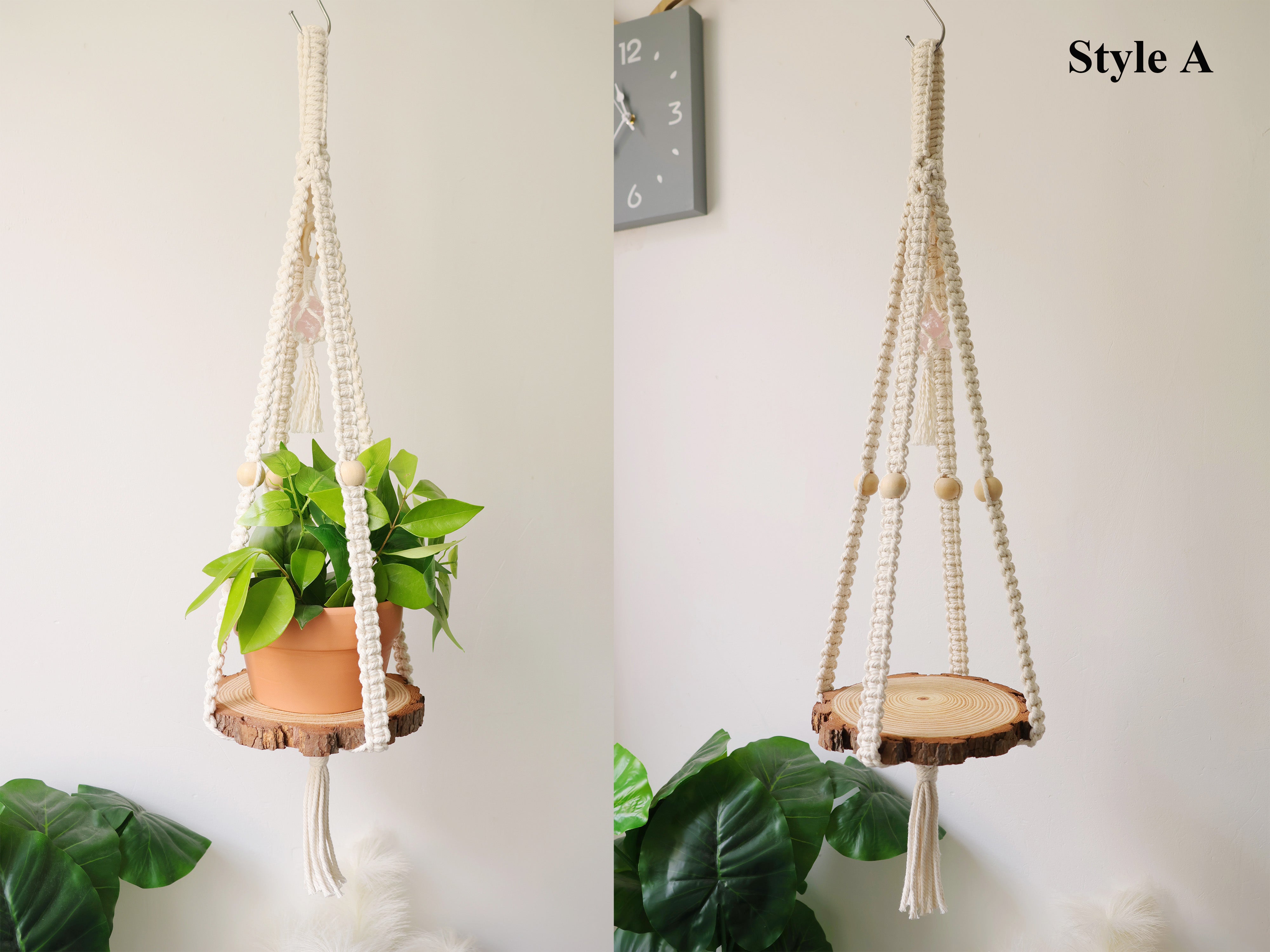 Macrame crystal plant hanger with shelf, Macrame crystal wall hanging, Personalize handwoven Boho planter home decoration